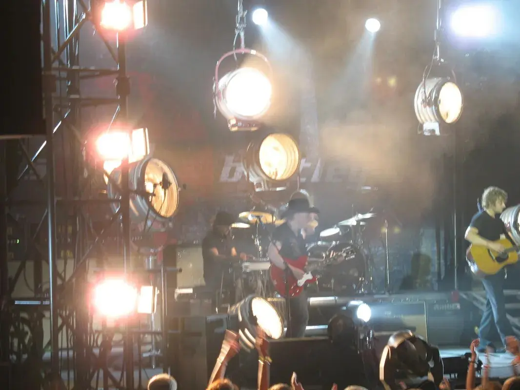 A group of people on stage at a concert.